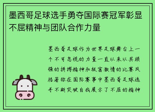 墨西哥足球选手勇夺国际赛冠军彰显不屈精神与团队合作力量